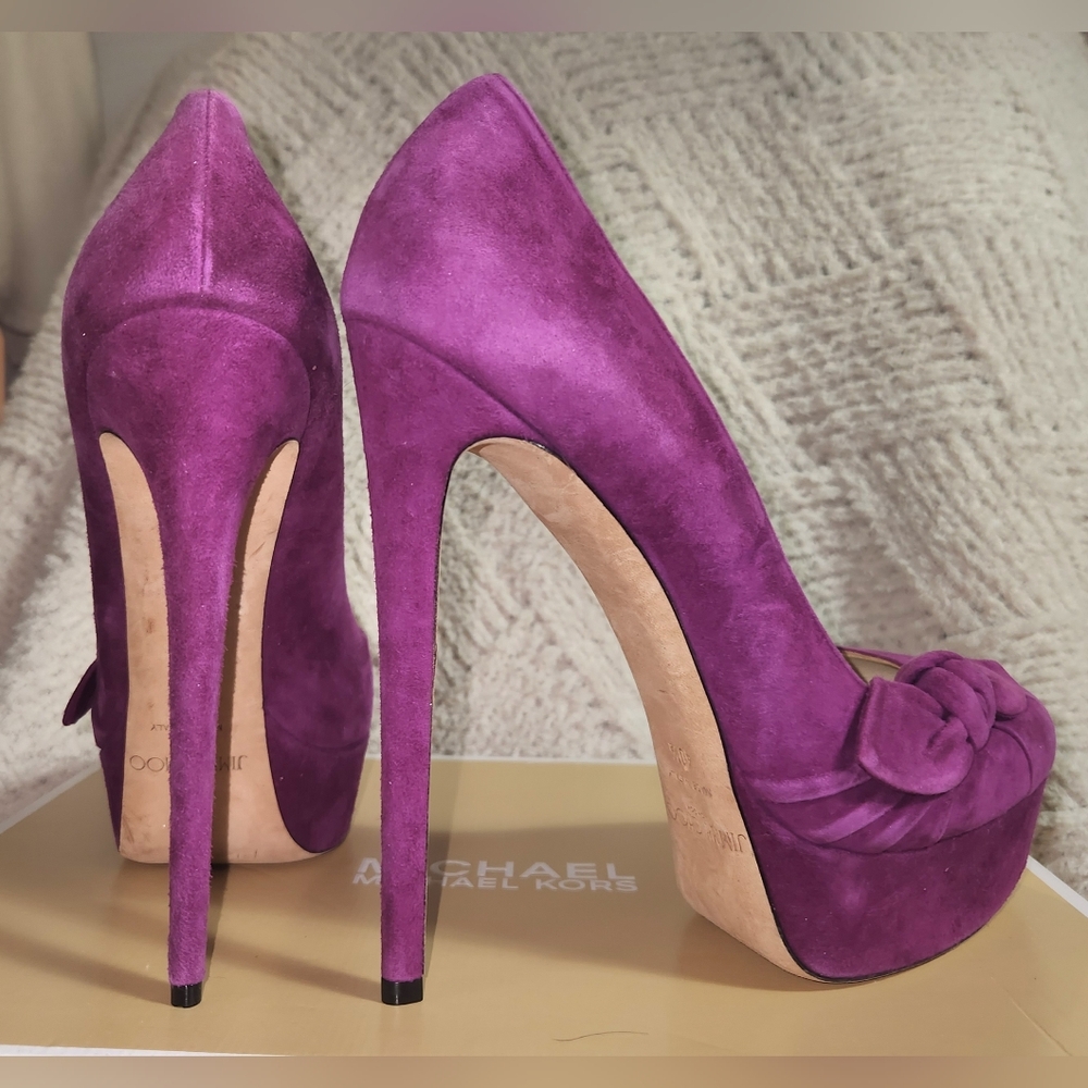 Jimmy CHOO MAGENTA SUEDE PLATFORM STILETTO PUMPS, 40.5
